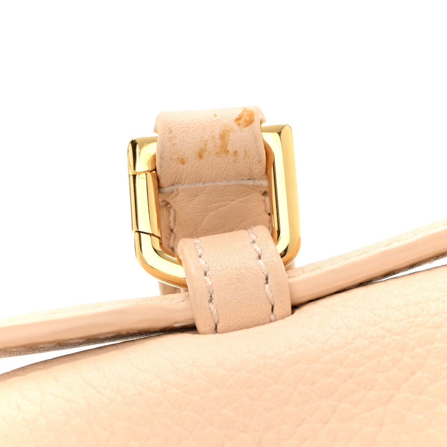 Grained leather pouch with gold-tone buckle strap, light cream