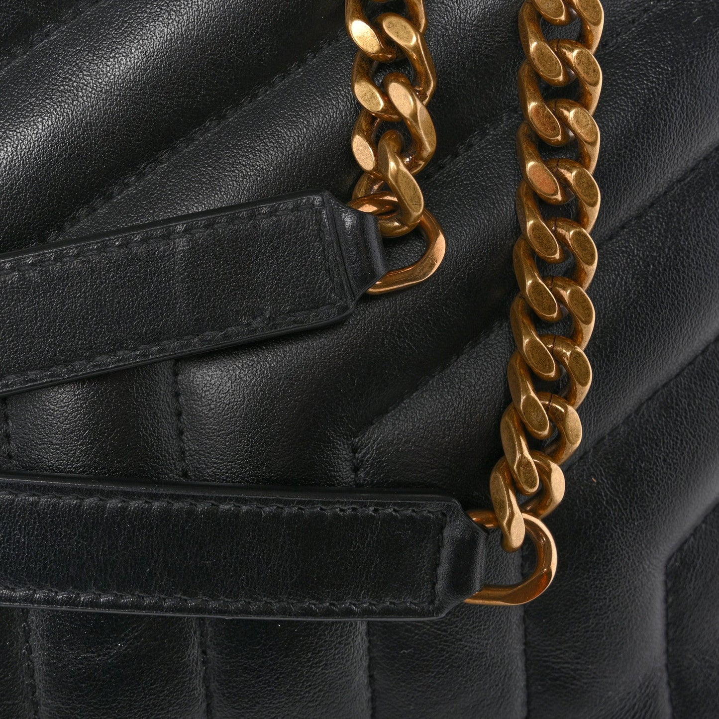Saint Laurent Calfskin Y Quilted Monogram Large Loulou Chain Satchel Black