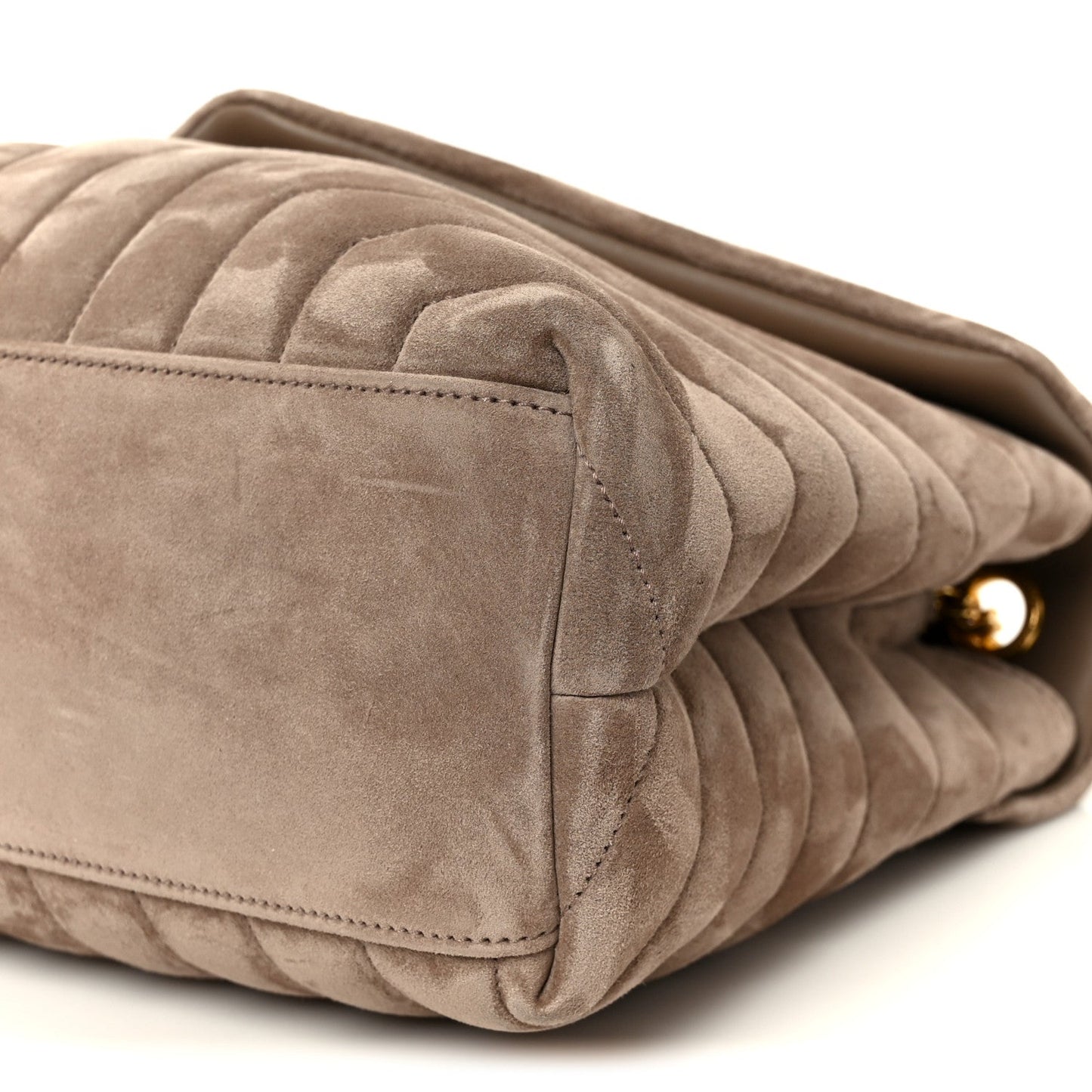 SAINT LAURENT Suede Y Quilted Monogram Medium Loulou Chain Satchel Taupe
