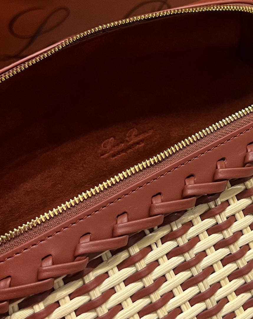 Loro Piana Extra Pocket Pouch in Wicker & Calfskin Leather