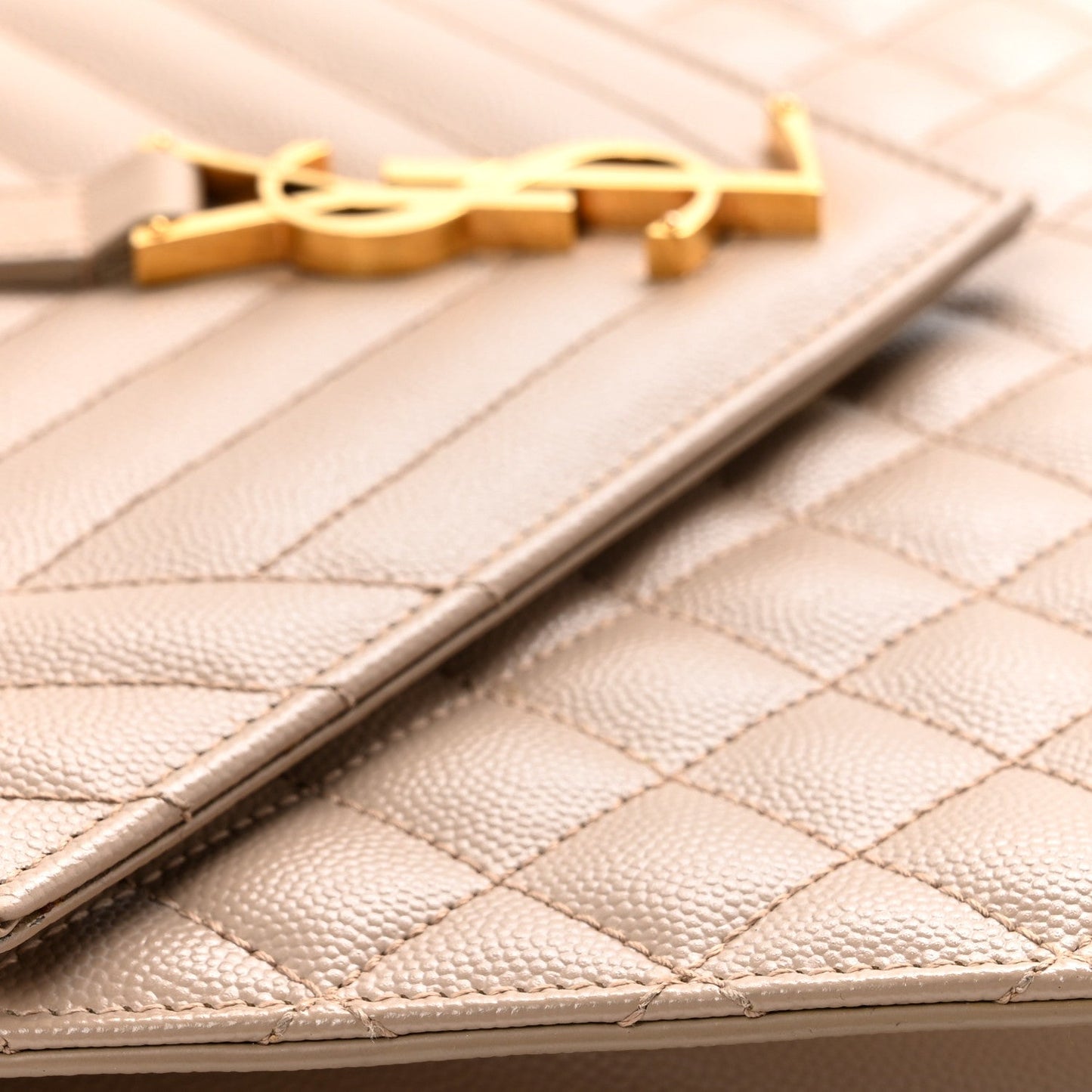 Saint Laurent YSL Monogram Quilted Satchel Medium Dark Beige