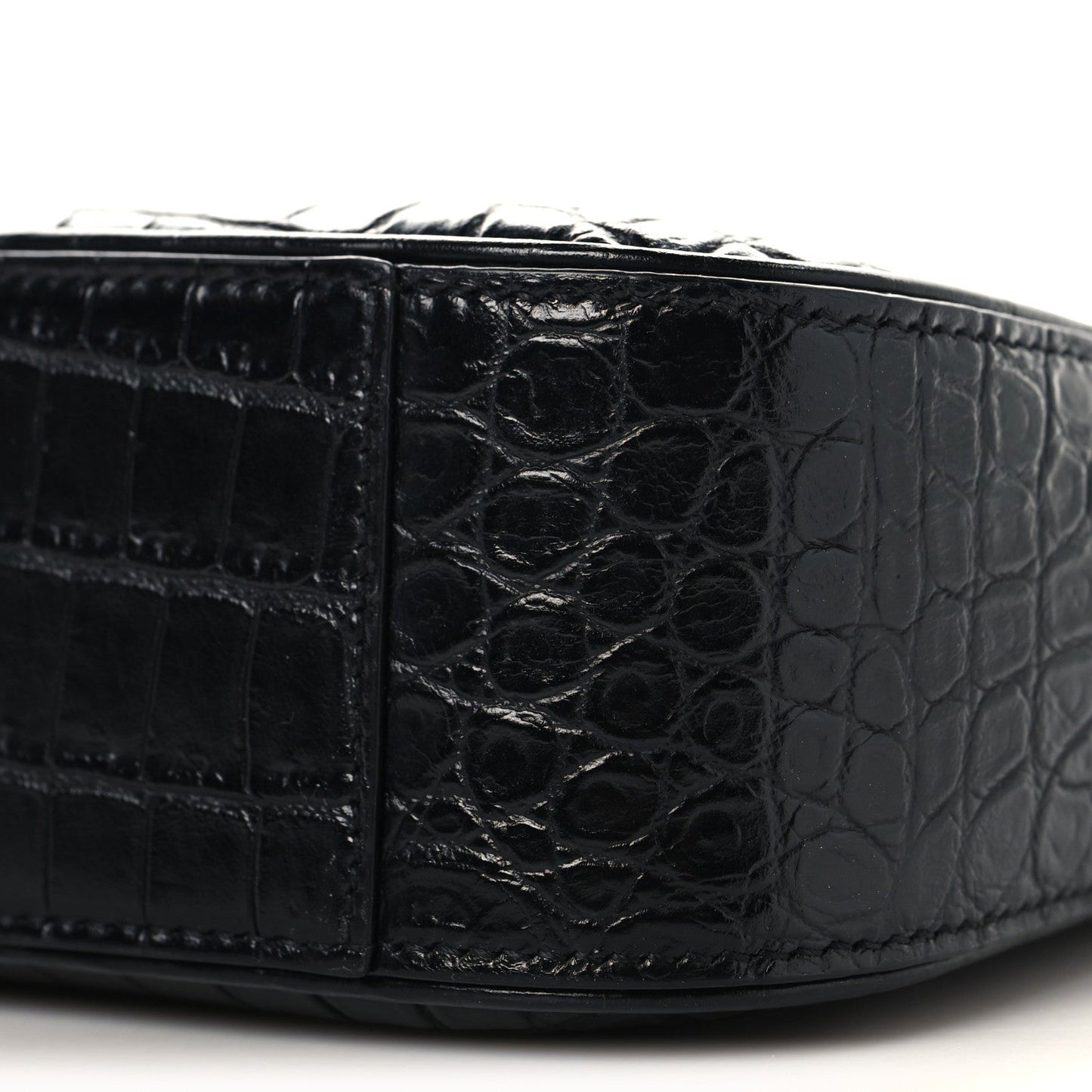 SAINT LAURENT Calfskin Crocodile Embossed Le 5 A 7 Hobo Shoulder Bag Black