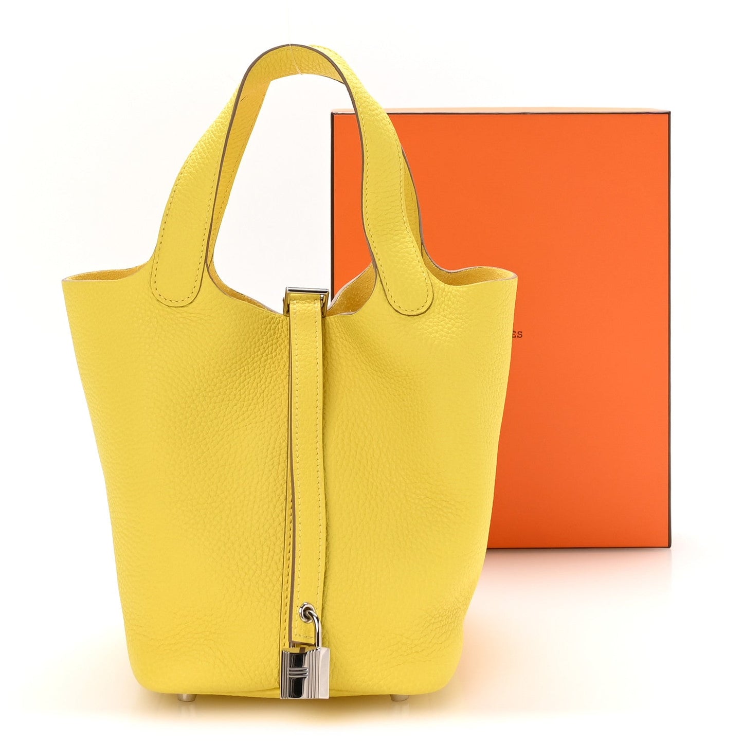 Taurillon Clemence Picotin Lock 18 PM Lime Leather Tote