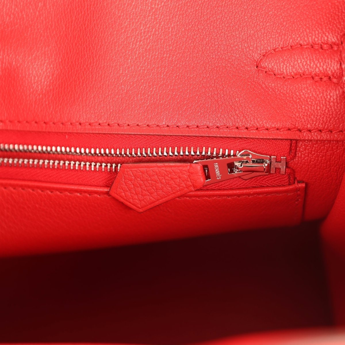 Hermes Birkin 25 Handbag Togo Leather Rouge Radieux Palladium Hardware - NEESTRA