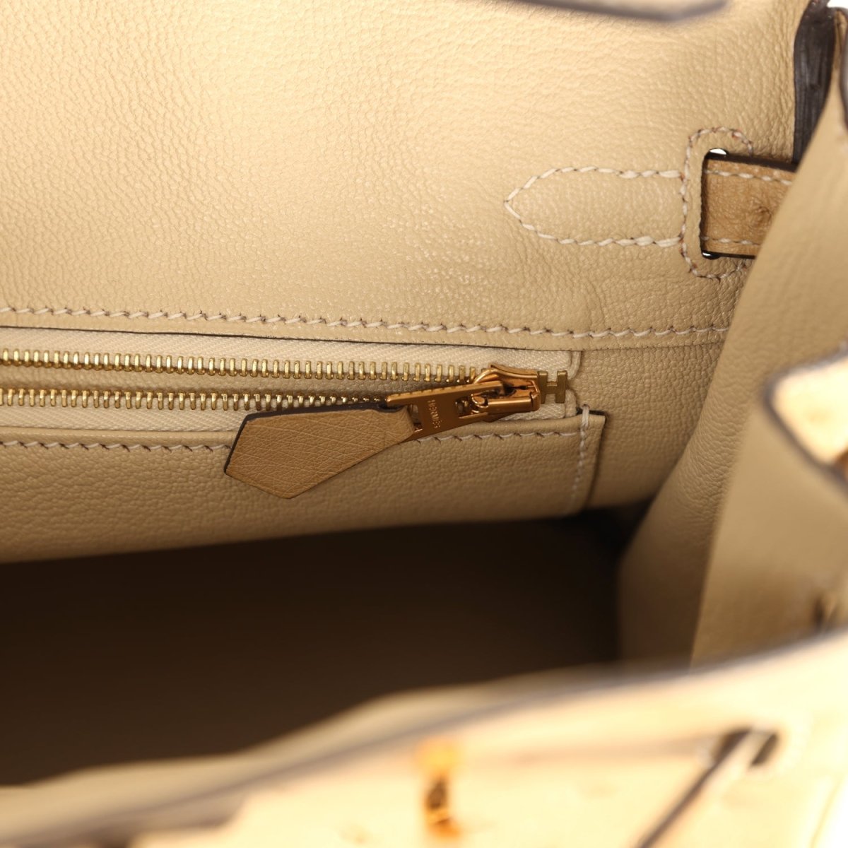 Hermes Birkin 25 Trench Ostrich Leather Handbag Gold Hardware - NEESTRA