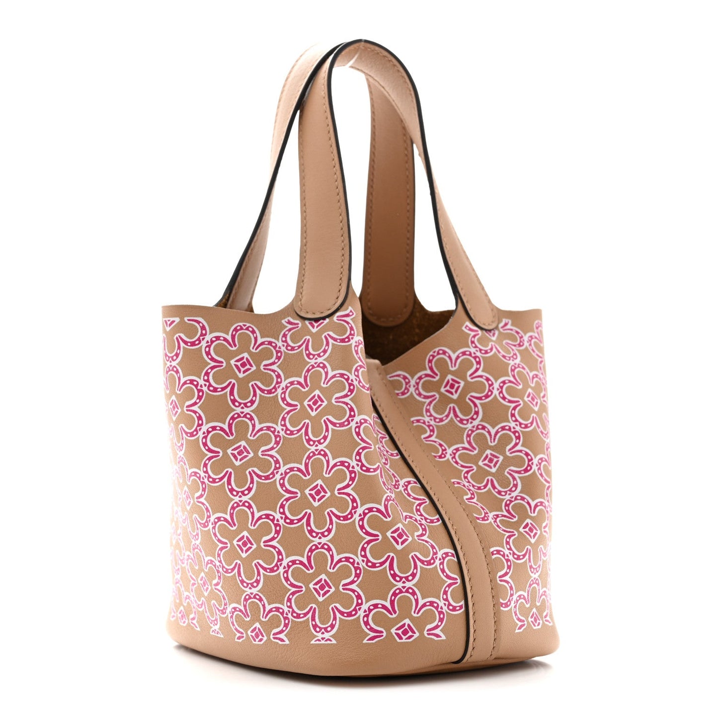 Micro Lucky Daisy Picotin Lock Tote Handbag Floral Print Chai Rose White