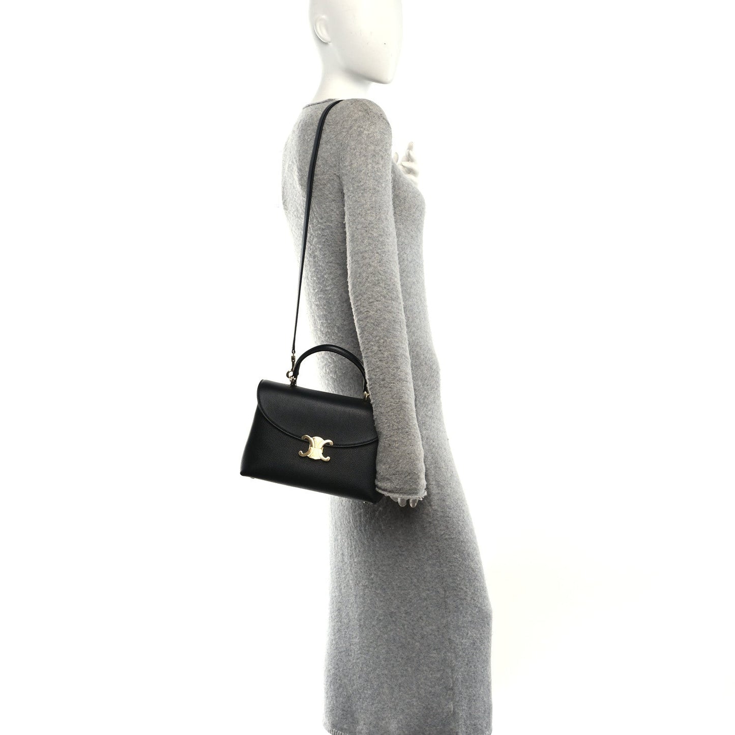 Black Celine medium shoulder bag on crossbody strap with gold-tone emblem
