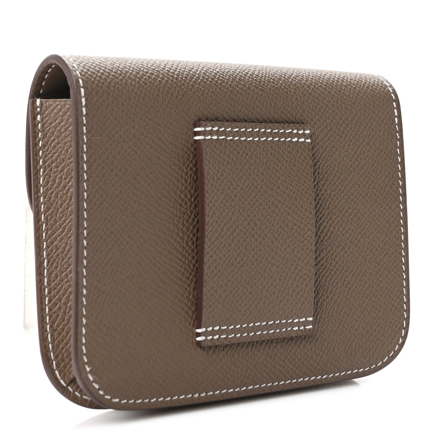 Hermes Constance slim wallet back, etoupe textured leather, stitched card panel