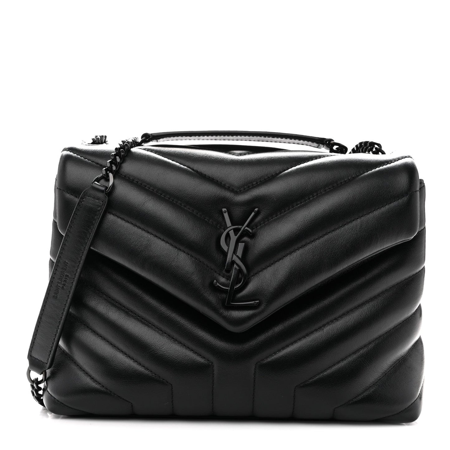 Saint Laurent Loulou Small Chevron Quilted Calfskin Chain Satchel Black