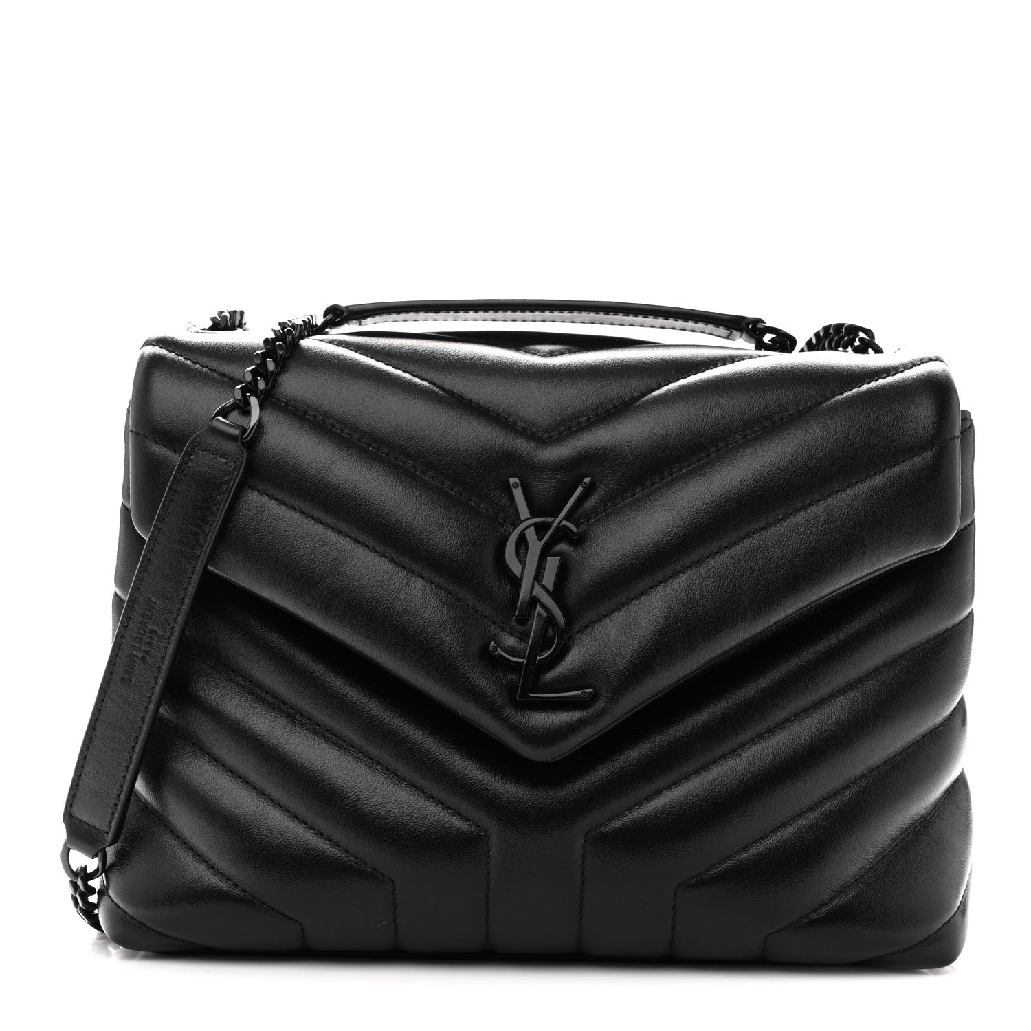 Saint Laurent Loulou Small Chevron Quilted Calfskin Chain Satchel Black