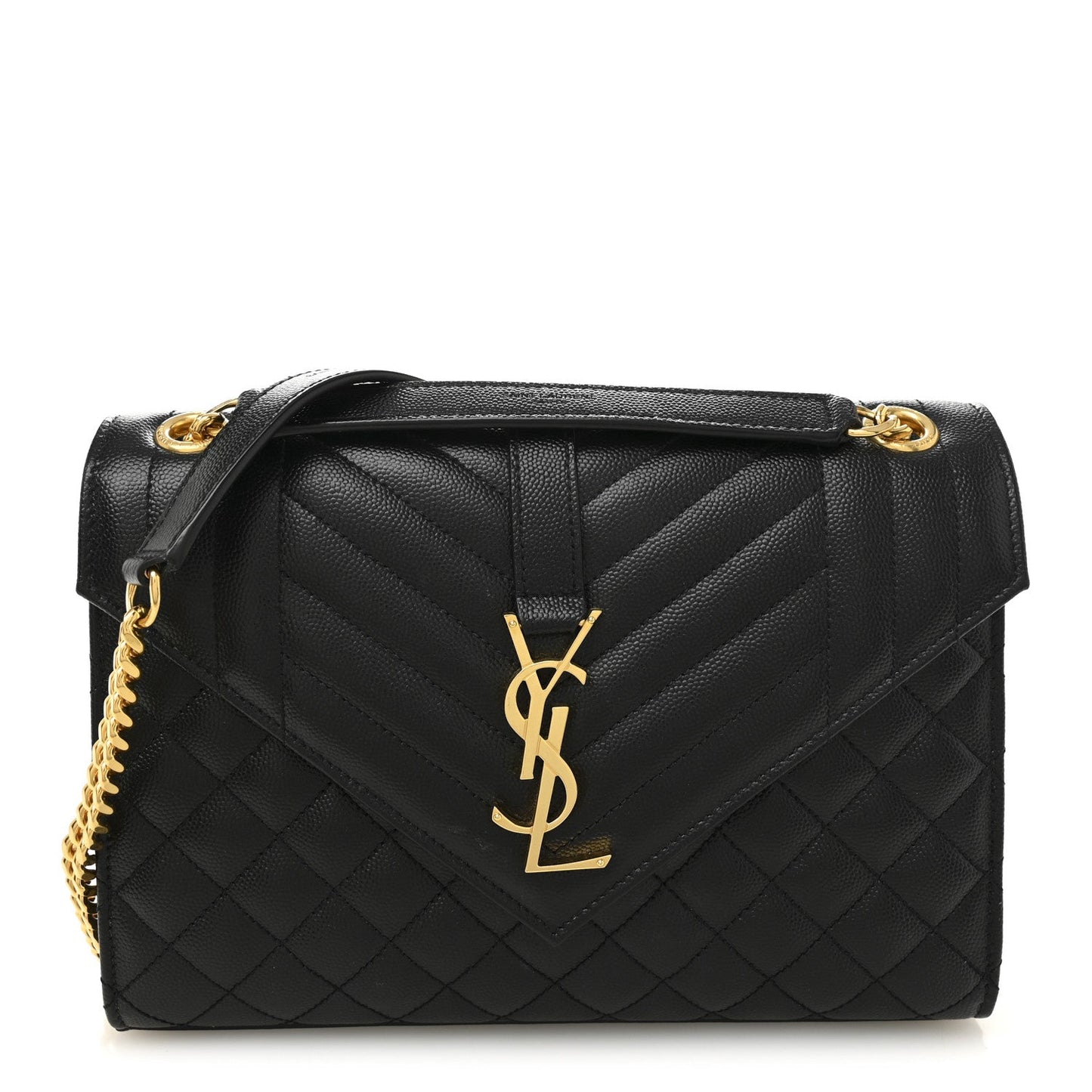 Saint Laurent Grain De Poudre Matelasse Triquilt Medium Monogram Satchel Black
