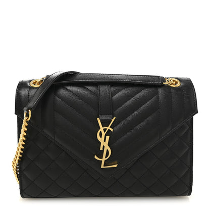 Saint Laurent Grain De Poudre Matelasse Triquilt Medium Monogram Satchel Black