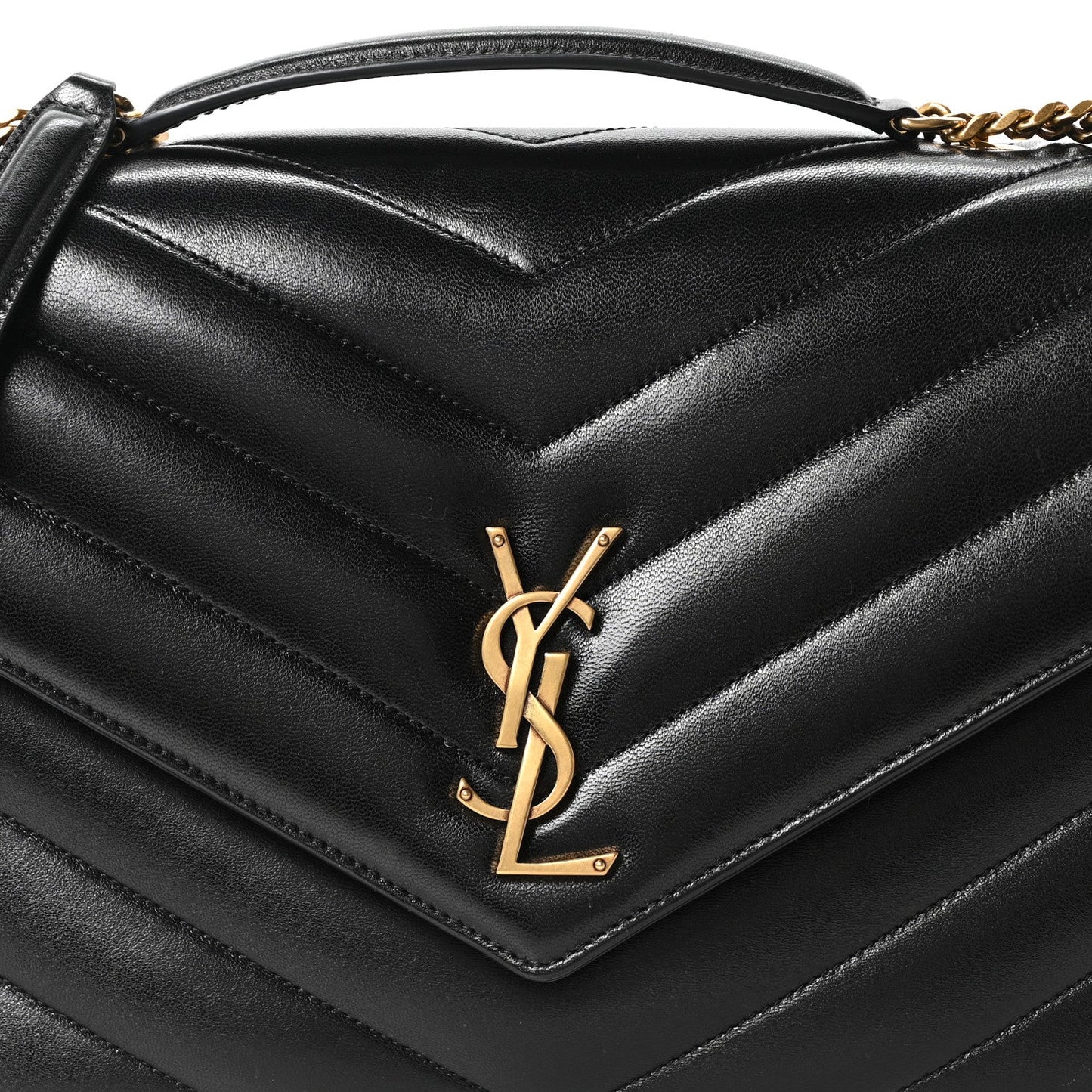 Saint Laurent Lambskin Chevron Quilted Large Loulou Shoulder Bag Black