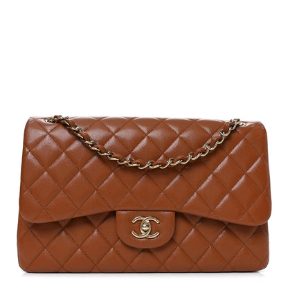 Chanel Jumbo Double Flap Bag in Brown Caviar Leather