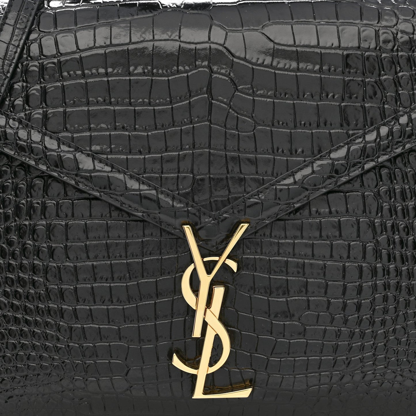 Saint Laurent Cassandra Medium Top Handle Bag Crocodile Embossed Calfskin Black