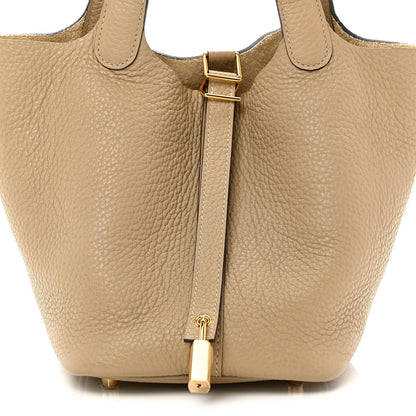 Picotin Lock 18 PM Bucket Handbag Grained Calfskin Leather Trench