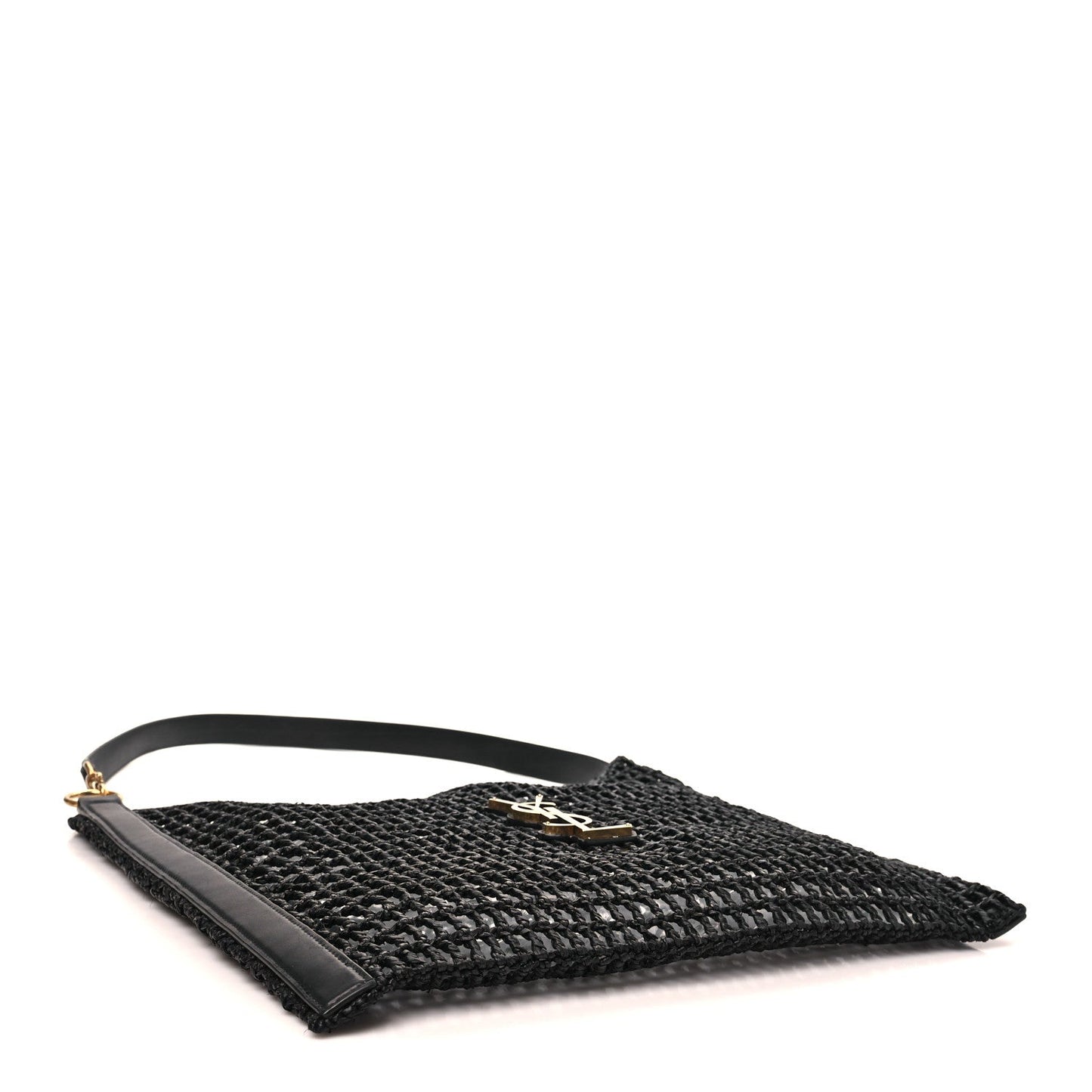 Saint Laurent Raffia Calfskin Oxalis Shoulder Bag Black
