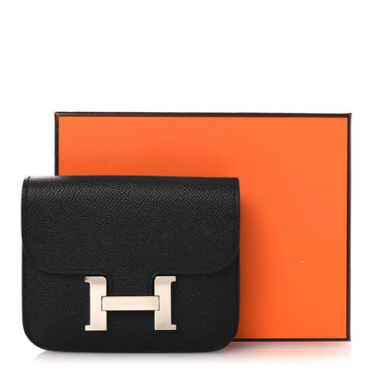 Black slim leather wallet with front H clasp