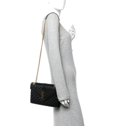 Saint Laurent Grain De Poudre Textured Matelasse Triquilt Medium Satchel Black