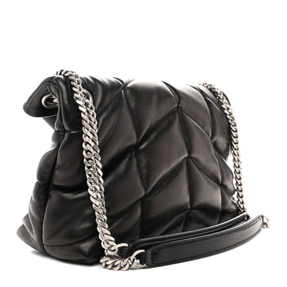 Saint Laurent Lambskin Quilted Small Loulou Puffer Monogram Chain Satchel Black