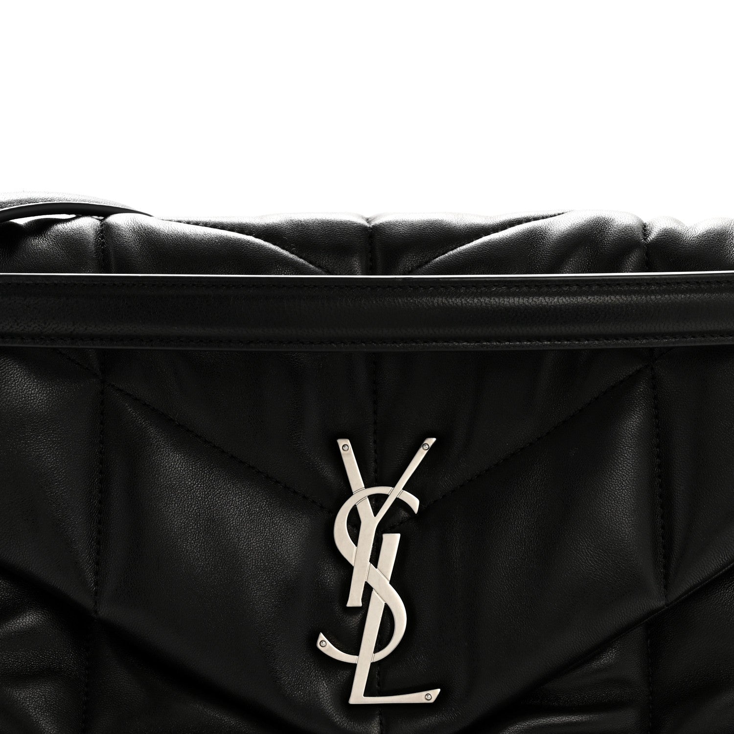 Saint Laurent Lambskin Quilted Medium Loulou Puffer Monogram Chain Satchel Black