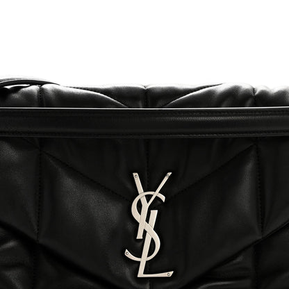 Saint Laurent Lambskin Quilted Medium Loulou Puffer Monogram Chain Satchel Black
