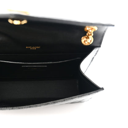 Saint Laurent Grain De Poudre Mixed Matelasse Triquilt Medium Monogram Satchel Black
