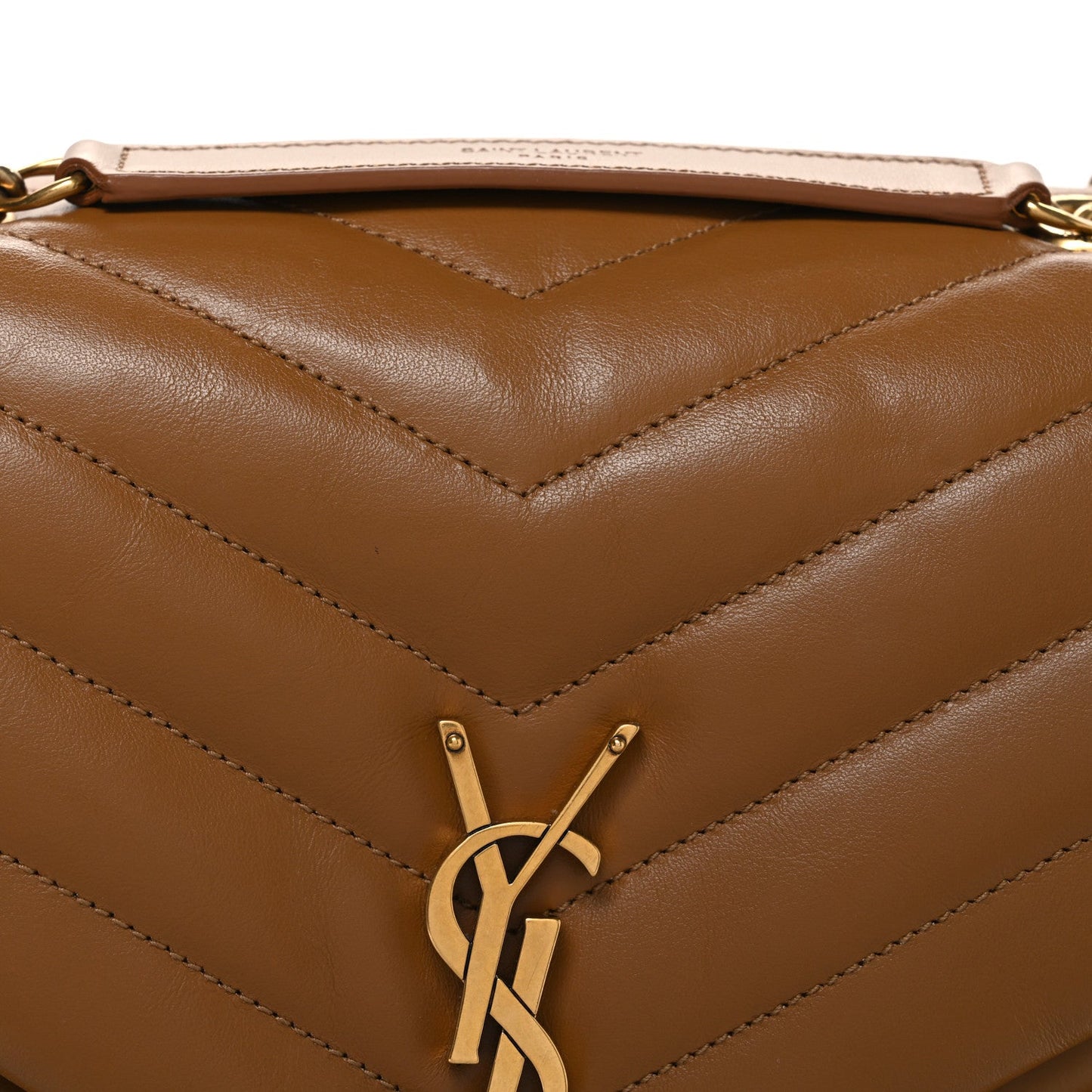 Saint Laurent Loulou Calfskin Y Quilted Monogram Medium Chain Satchel Dark Natural