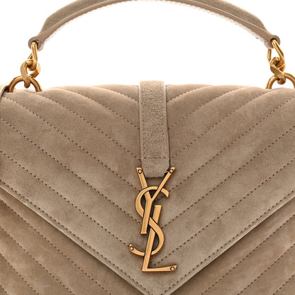 Saint Laurent Suede Matelasse Chevron Monogram Medium College Bag