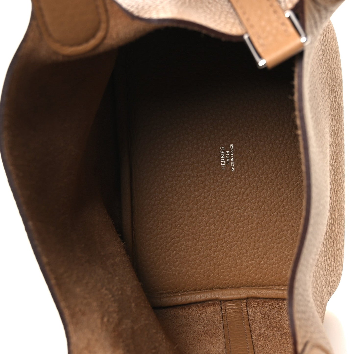 Picotin Lock 18 PM Bucket Bag Textured Calfskin Leather Biscuit