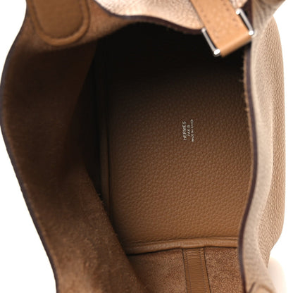 Picotin Lock 18 PM Bucket Bag Textured Calfskin Leather Biscuit
