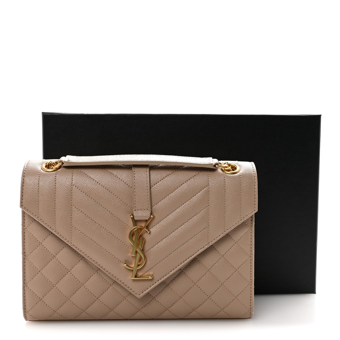 Saint Laurent Grain De Poudre Medium Triquilt Monogram Satchel Dark Beige