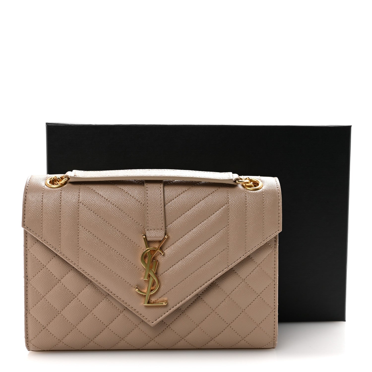 Saint Laurent Grain De Poudre Medium Triquilt Monogram Satchel Dark Beige