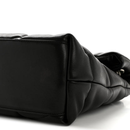 Saint Laurent Lambskin Quilted Medium Loulou Puffer Monogram Chain Satchel Black