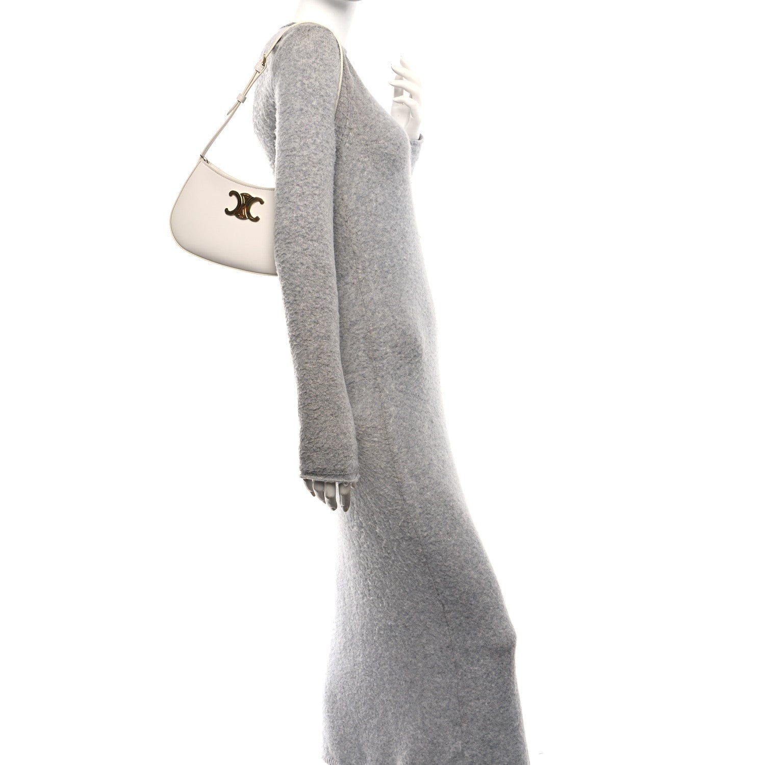Shiny calfskin medium shoulder bag, rice cream, shown from side with logo