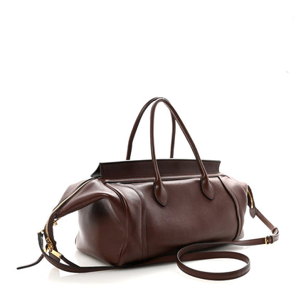 Dark brown lambskin medium handbag with two handles and detachable crossbody strap