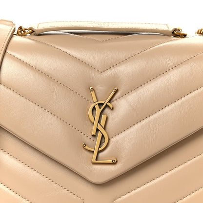 Saint Laurent Calfskin Y Quilted Monogram Small Loulou Chain Satchel Dark Beige