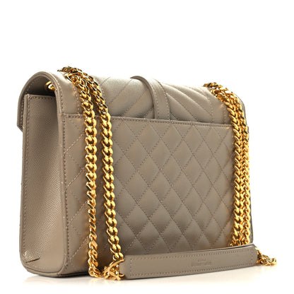 Saint Laurent Grain de Poudre Matelasse Medium Triquilt Satchel Dusty Grey