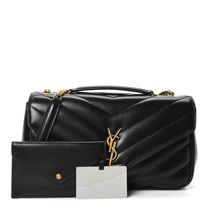 Saint Laurent Loulou Lambskin Chevron Quilted Medium Shoulder Bag Black