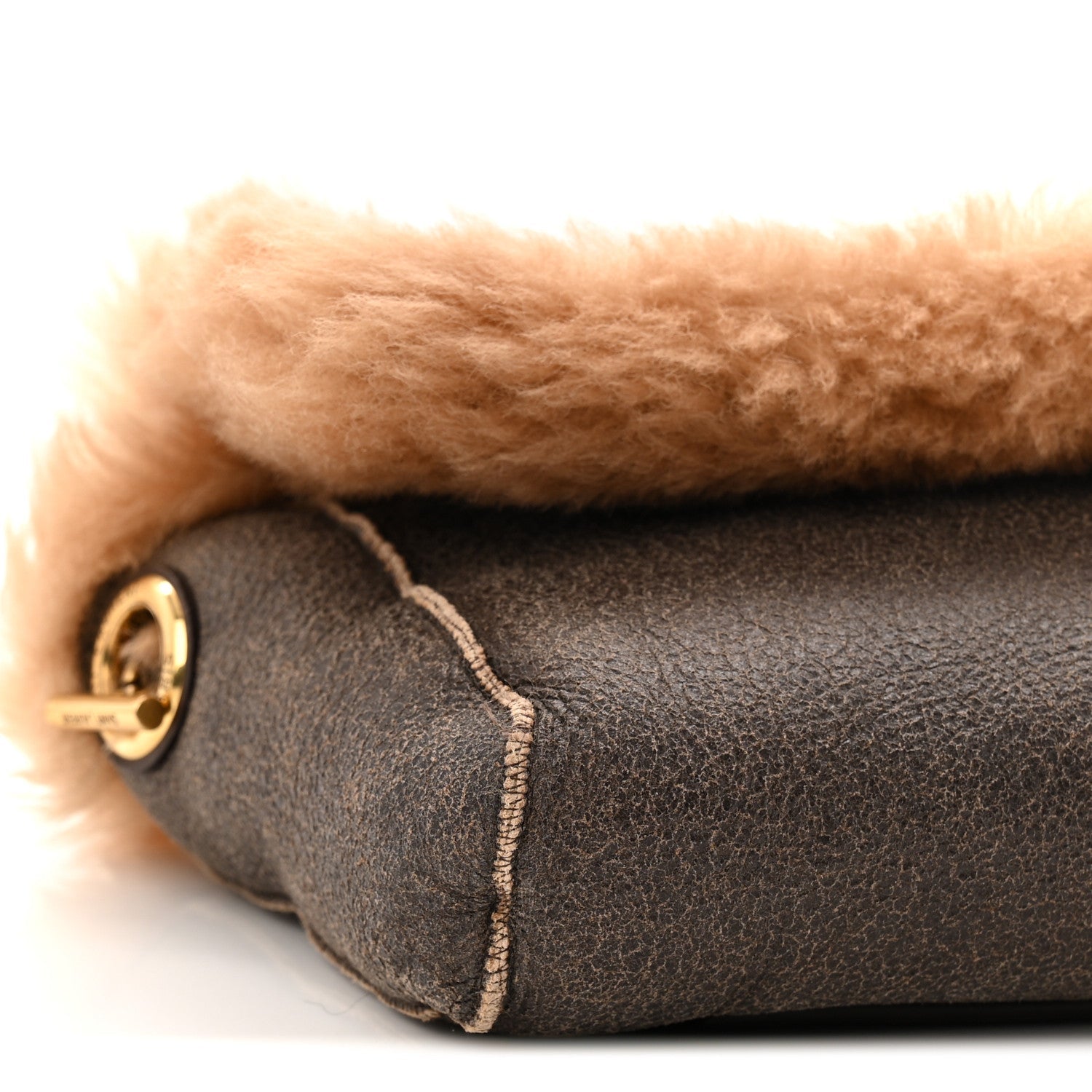 Saint Laurent Shearling Calfskin Small Reversible Monogram Kate Satchel Ecru Dark Brown