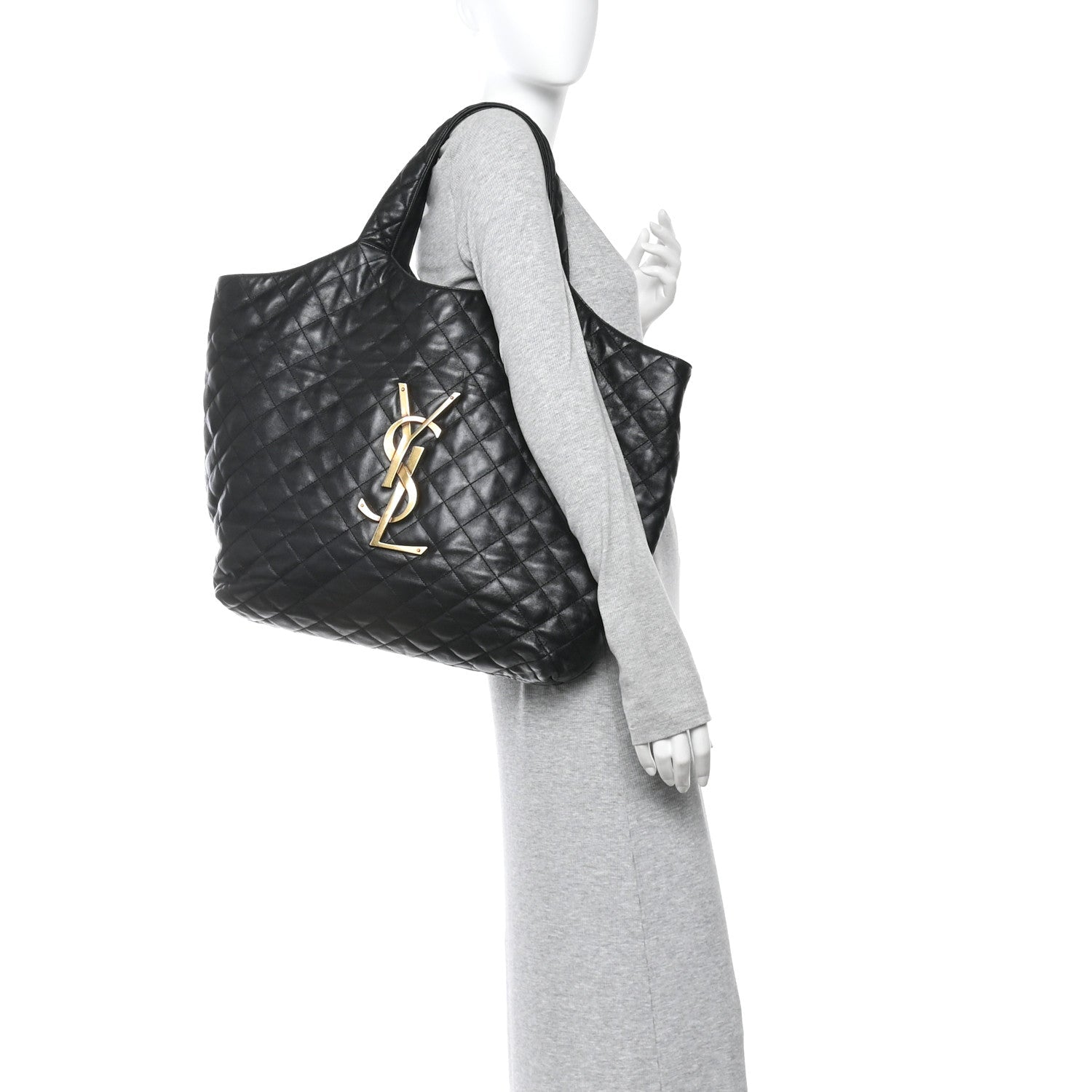 Saint Laurent Lambskin Quilted Maxi Icare Shopping Tote Black