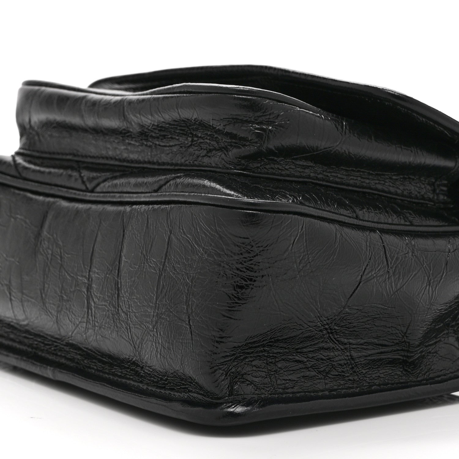 Saint Laurent Crinkled Calfskin Matelasse Monogram Baby Niki Chain Satchel Black