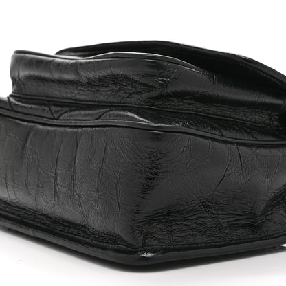Saint Laurent Crinkled Calfskin Matelasse Monogram Baby Niki Chain Satchel Black
