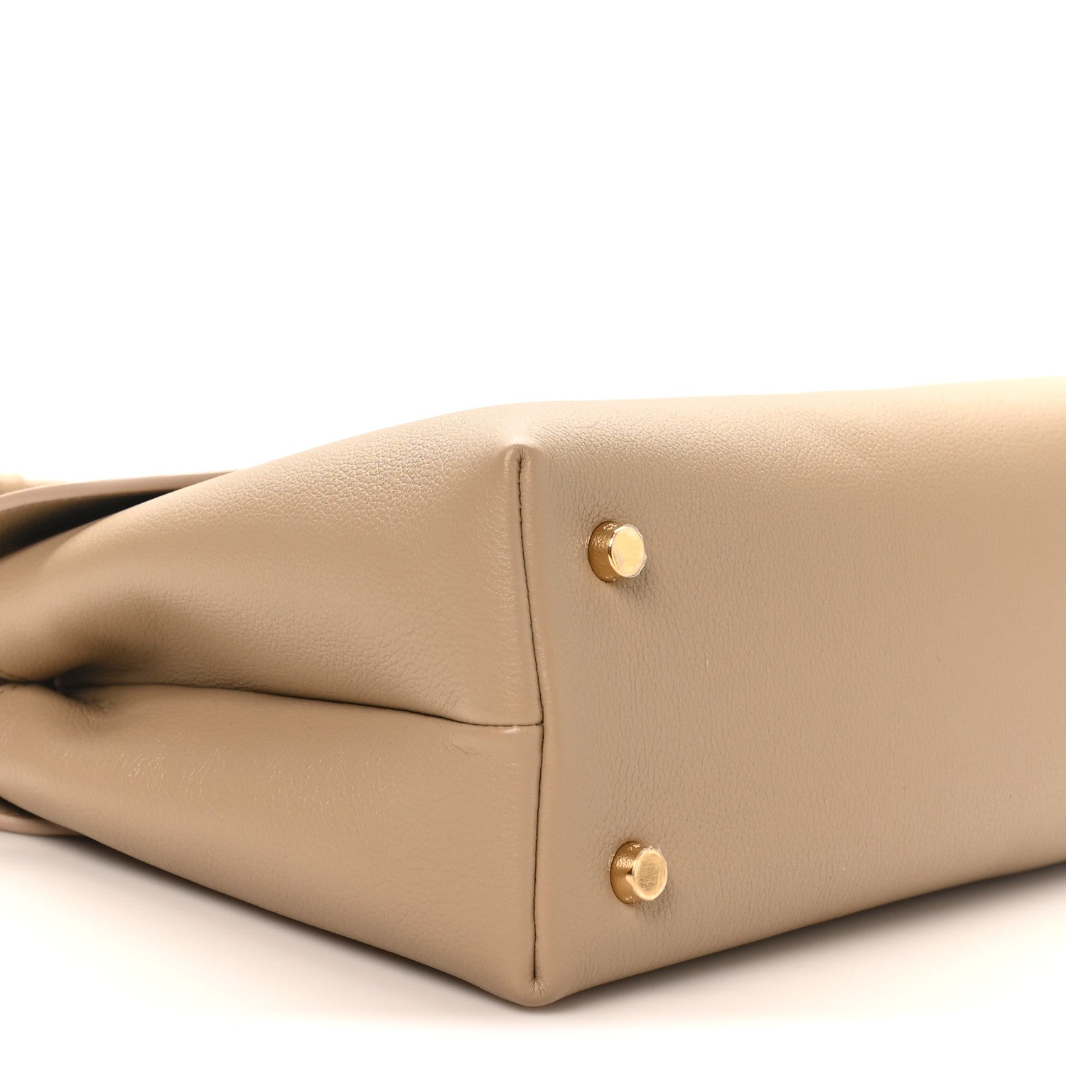 Beige Nino safari bag front seam with gold button hardware