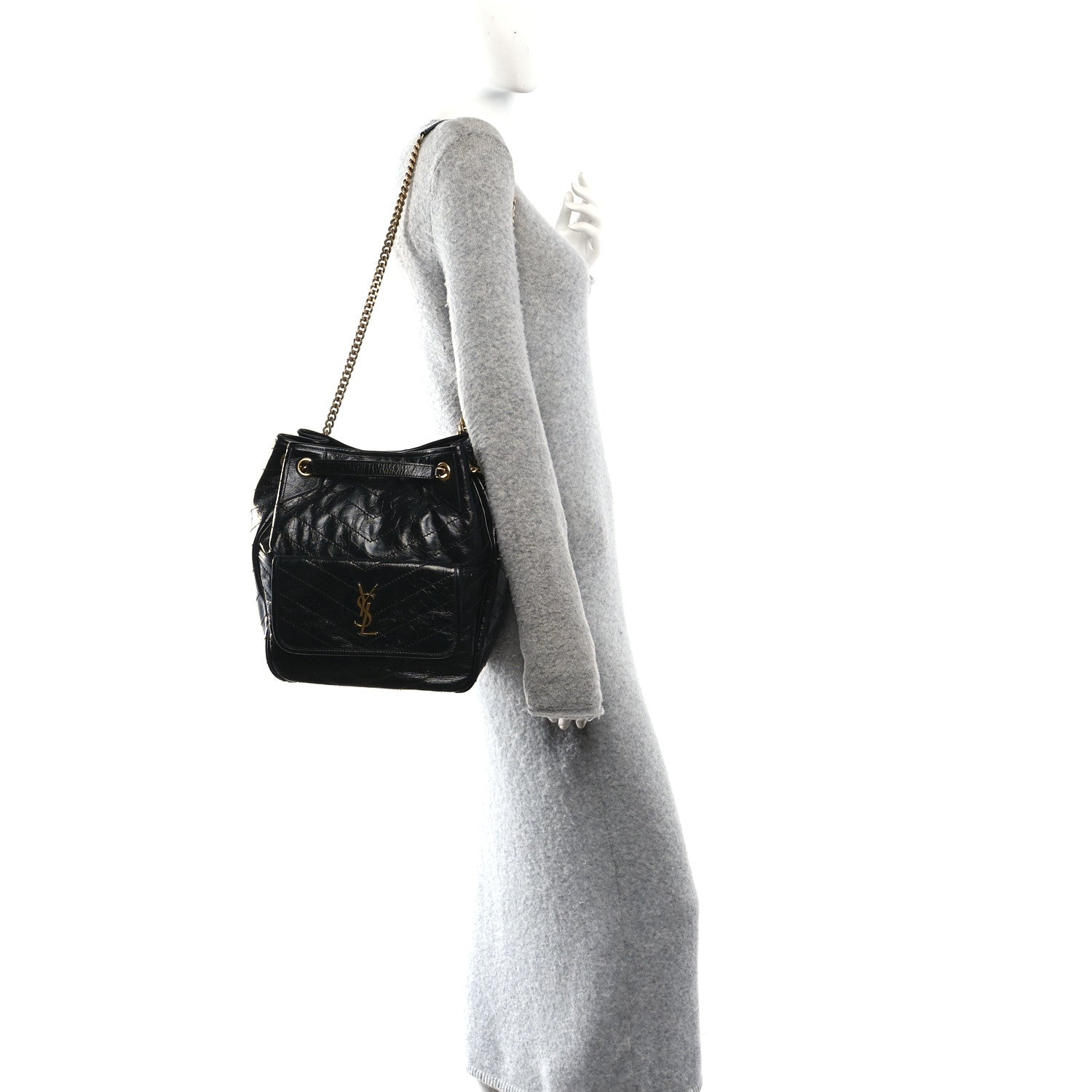 Saint Laurent Crinkled Calfskin Matelasse Niki Multipocket Shopping Tote Black