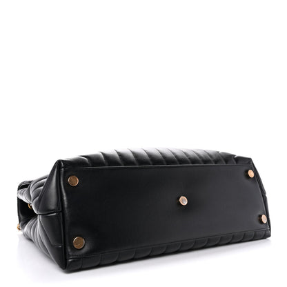Saint Laurent Calfskin Y Quilted Monogram Large Loulou Chain Satchel Black