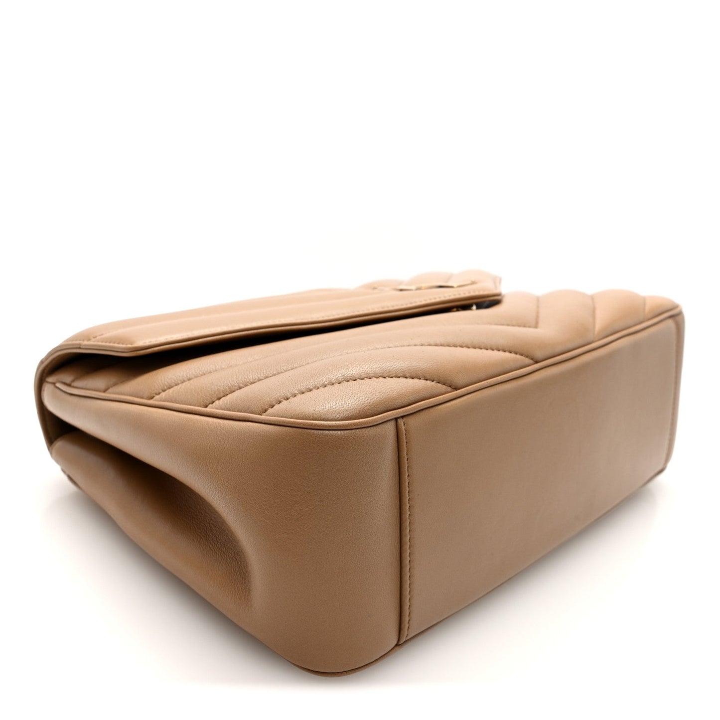 Saint Laurent Lambskin Chevron Quilted Large Loulou Bag Natural Tan