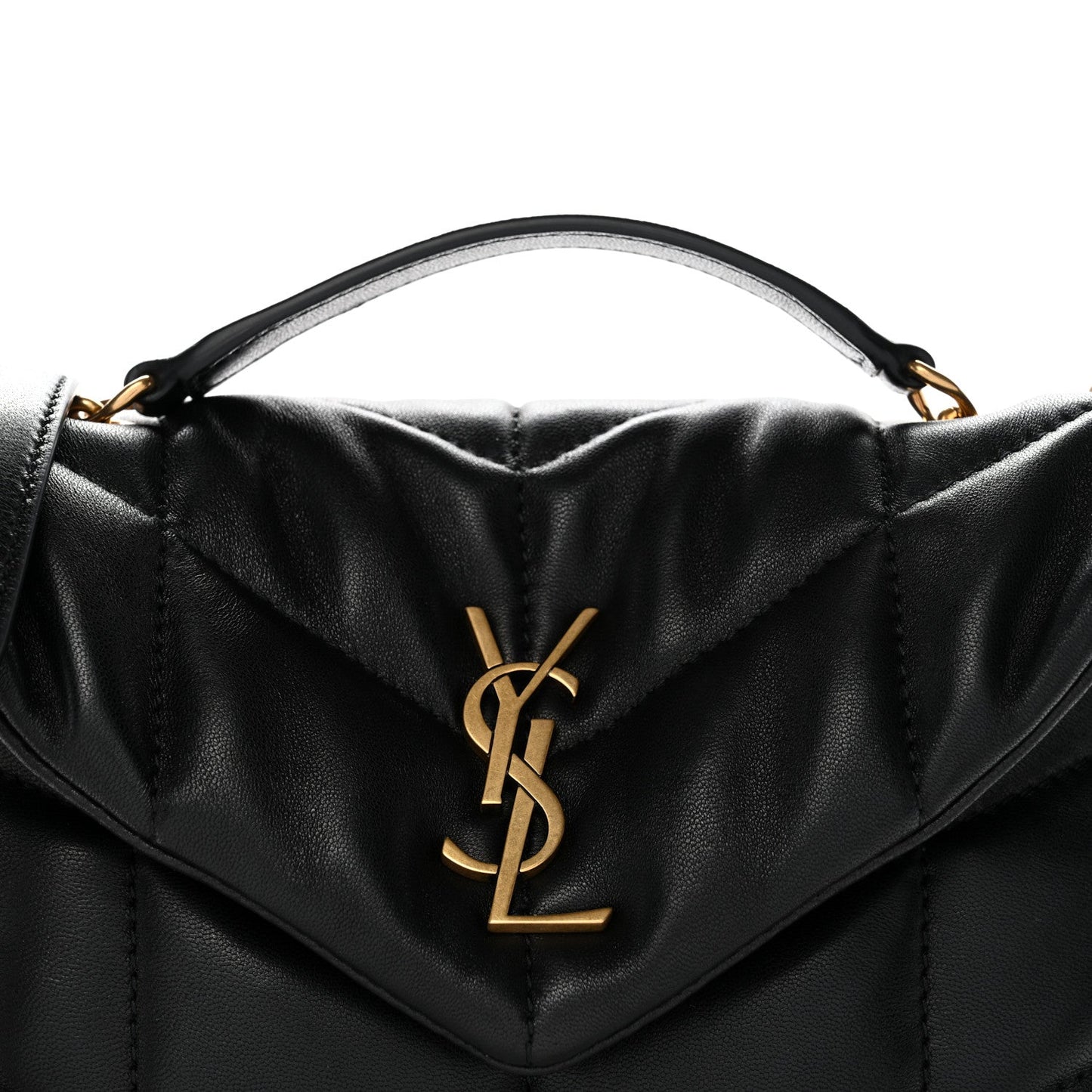 Saint Laurent Lambskin Quilted Toy Loulou Puffer Monogram Chain Satchel Black