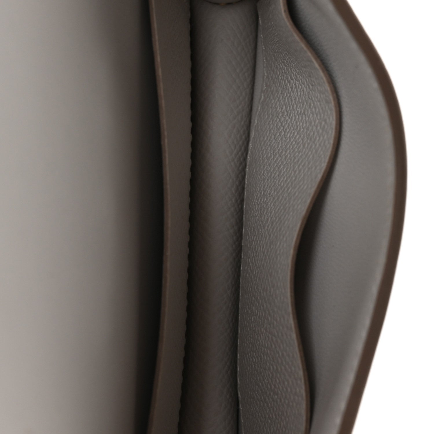 Slim wallet interior lining in gray leather.