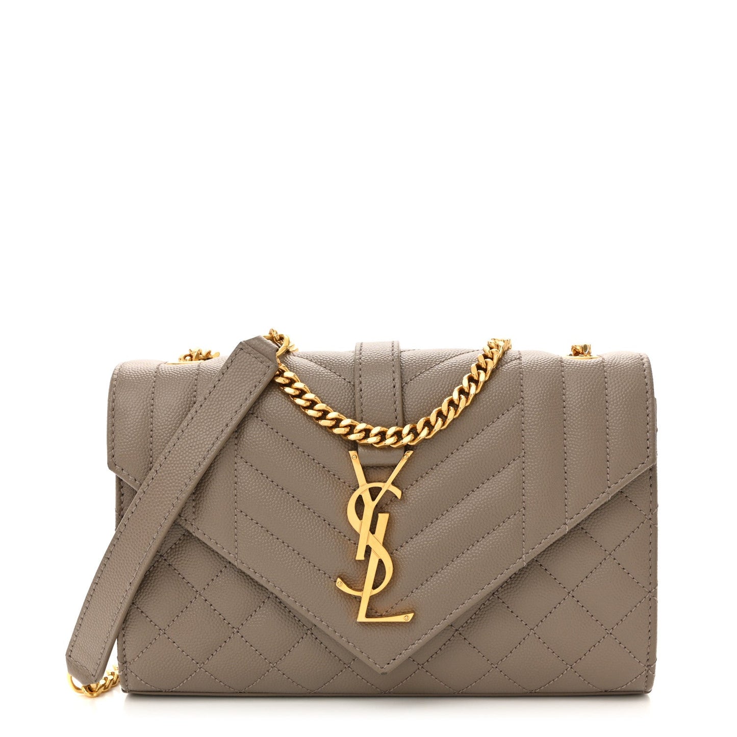 Saint Laurent Grain De Poudre Textured Mixed Matelasse Triquilt Small Monogram Satchel Greyish Brown